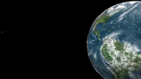 Animation-of-Earth-seen-from-space,-the-globe-spinning-on-satellite-view-on-dark-background