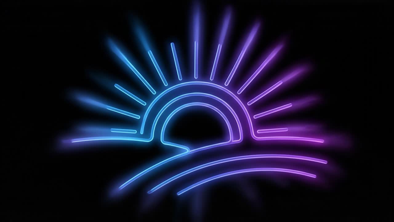 Leuchtende Neon-Sonnenaufgangs-Sonnenuntergangs-Umriss-Animation mit Farbverläufen