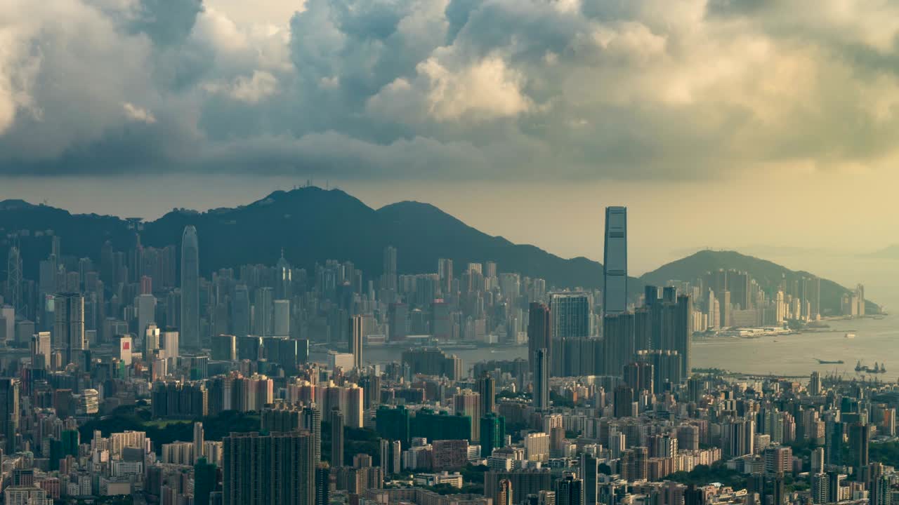 4k time-lapse: amanecer sobre el puerto de victoria en el pico de victoria, hong kong