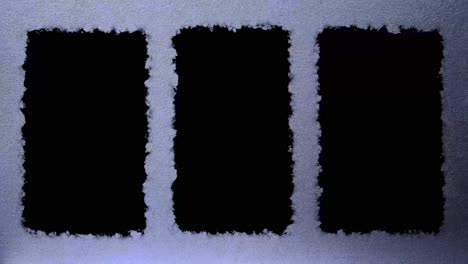 three vertical black pillarbox for video or image in video with black white textured paper background, ready for luma key