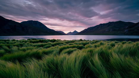 serene mountain lake at sunset