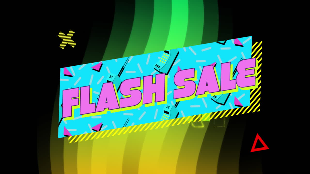 추상적인 패턴의 x 기호와 삼각형 위에 직사각형으로 플래시 판매 텍스트의 애니메이션