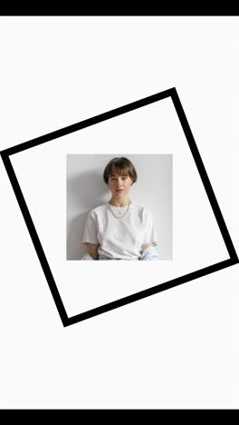 minimalist and elegant style portrait of a woman in a white t-shirt