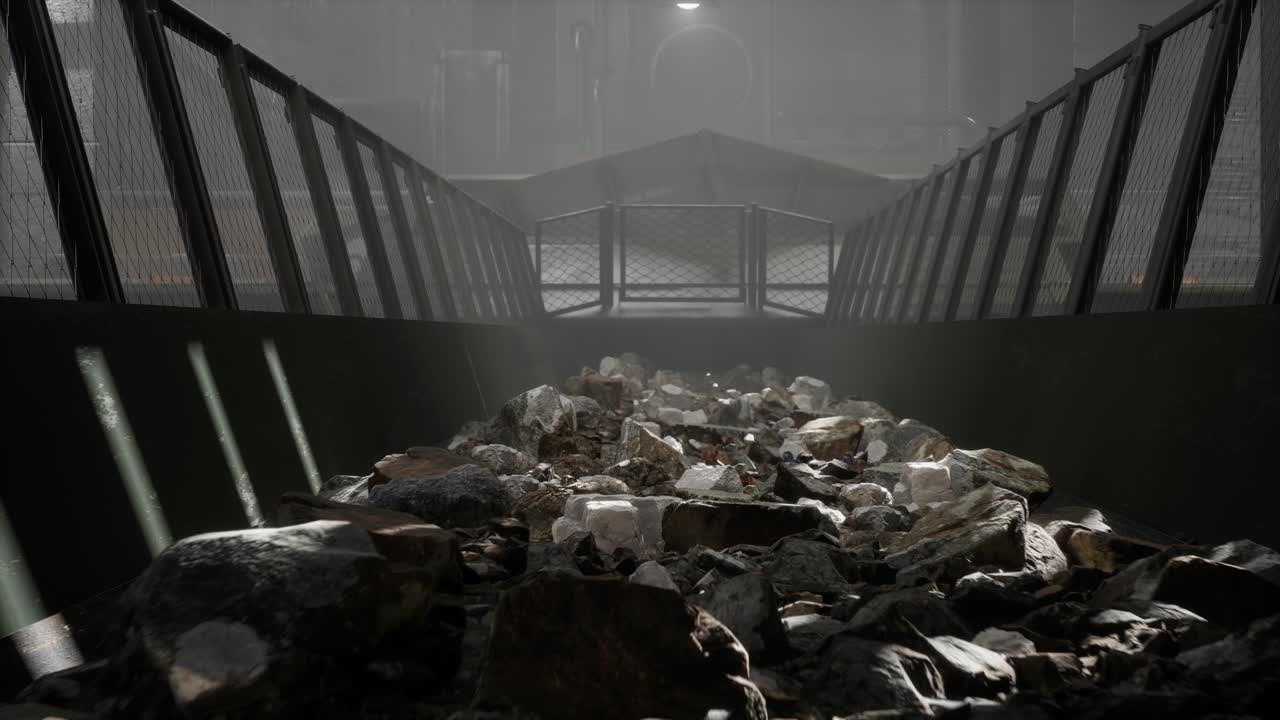 Transportation Of Copper Ore Carried Out In The Factory. Mining Industrial Conveyor At Ore Processing Factory