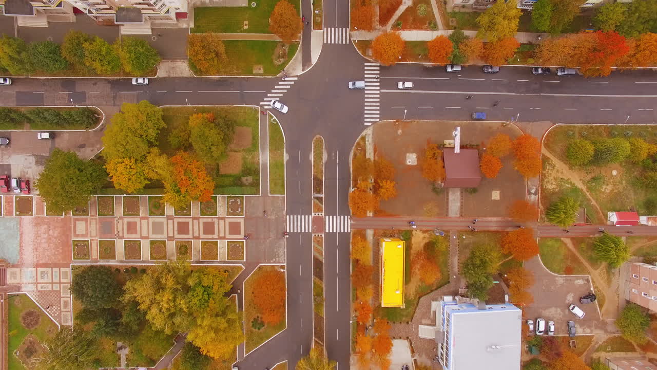 Autumn City Intersection Aerial View