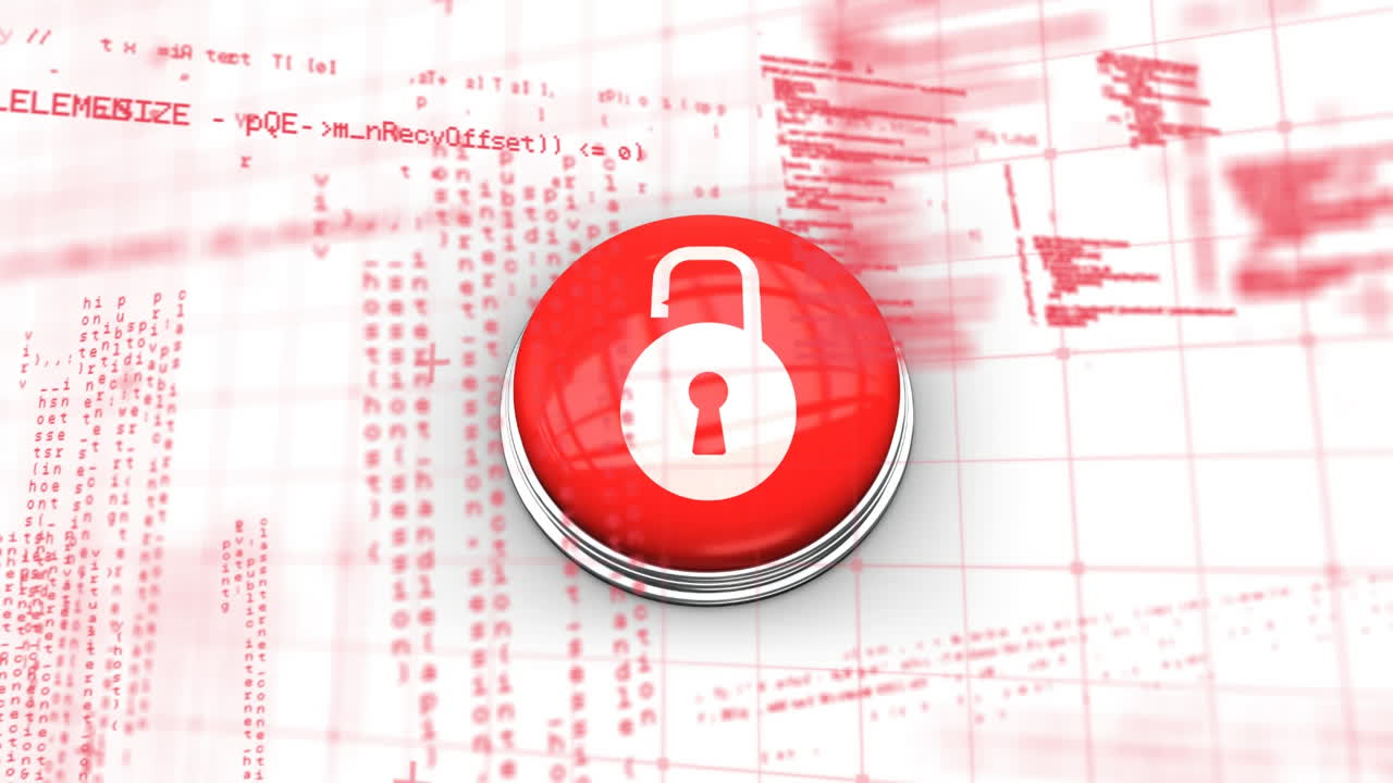 animación del candado de seguridad rojo en línea con procesamiento de datos en segundo plano