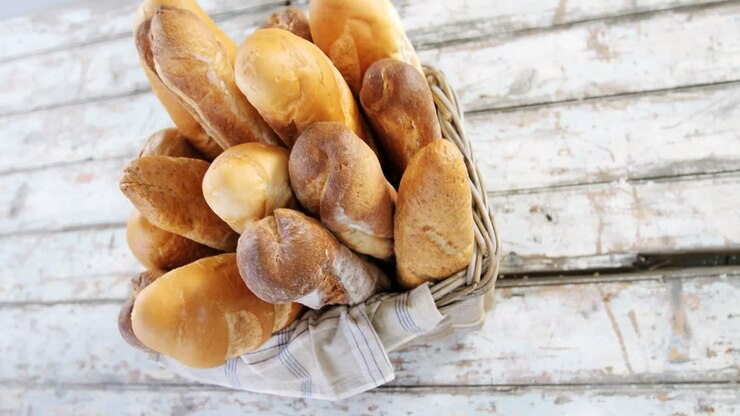 Close-up of baguettes in basket