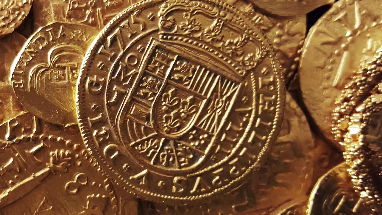 Spanish Old Gold Coin Rotating