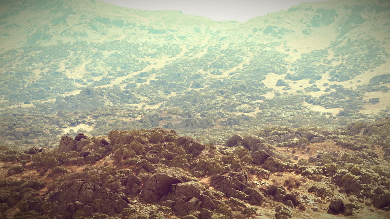 paisaje montañoso con rocas y vegetación