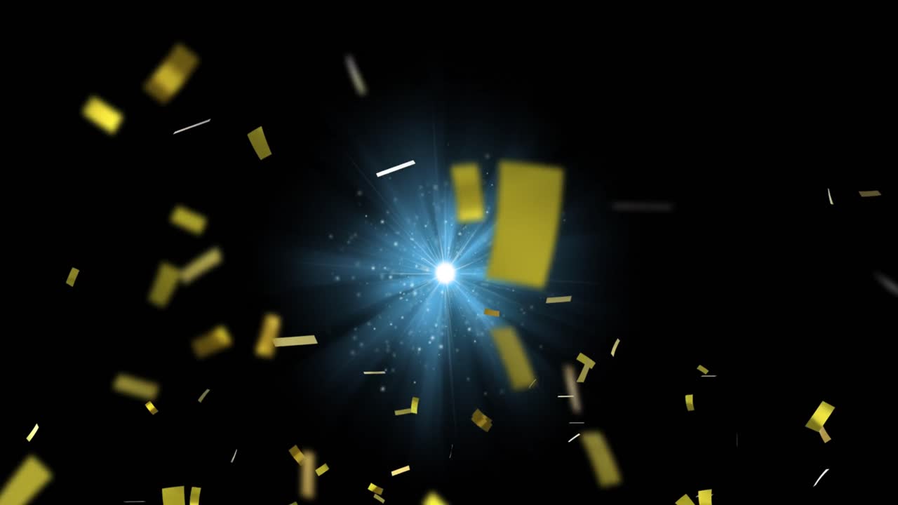 Animation of confetti and light spots over black background