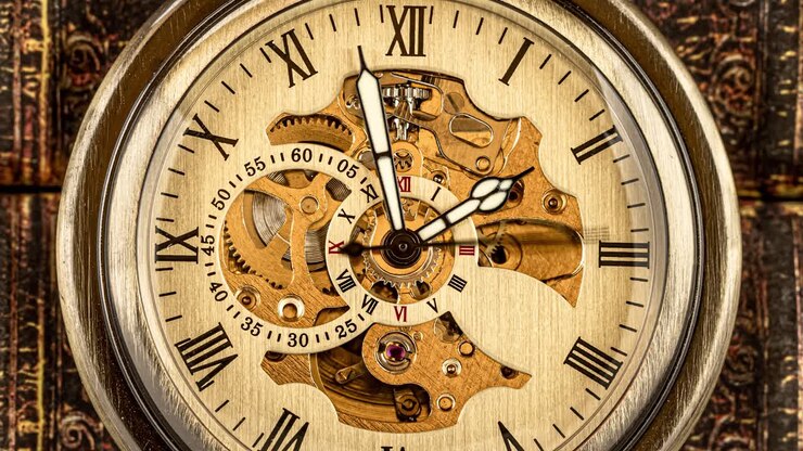 Antique clock dial close-up. Vintage pocket watch.