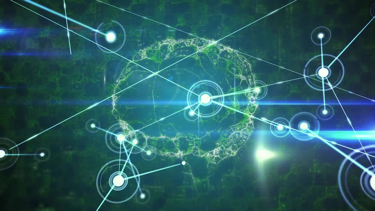 블랙 배경 위에 연결 네트워크와 디지털 뇌의 애니메이션