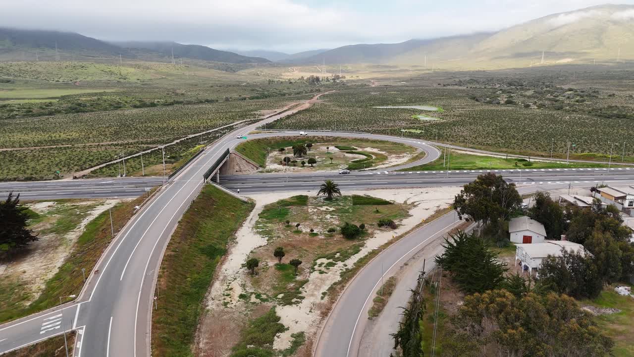 roundabout on the highway route 5 north, valparaiso region, country of chile