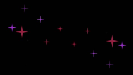 animation red stars shape sparkles on black background.