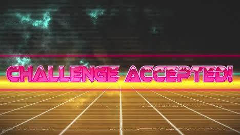 animation of challenge accepted text over clouds and green squares