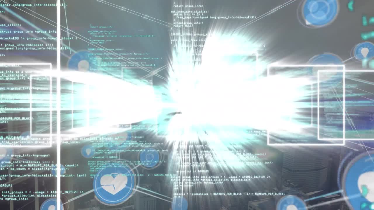 데이터 처리에 대한 아이콘으로 연결 네트워크의 애니메이션