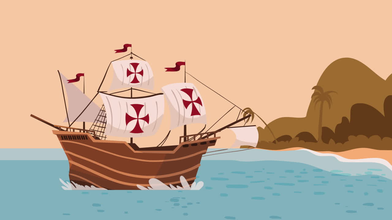 행복한 콜럼버스 데이 애니메이션과 카라벨