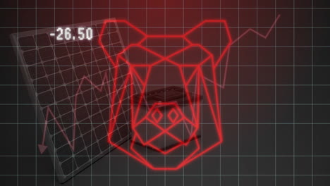 bear market animation over declining stock chart with red grid background