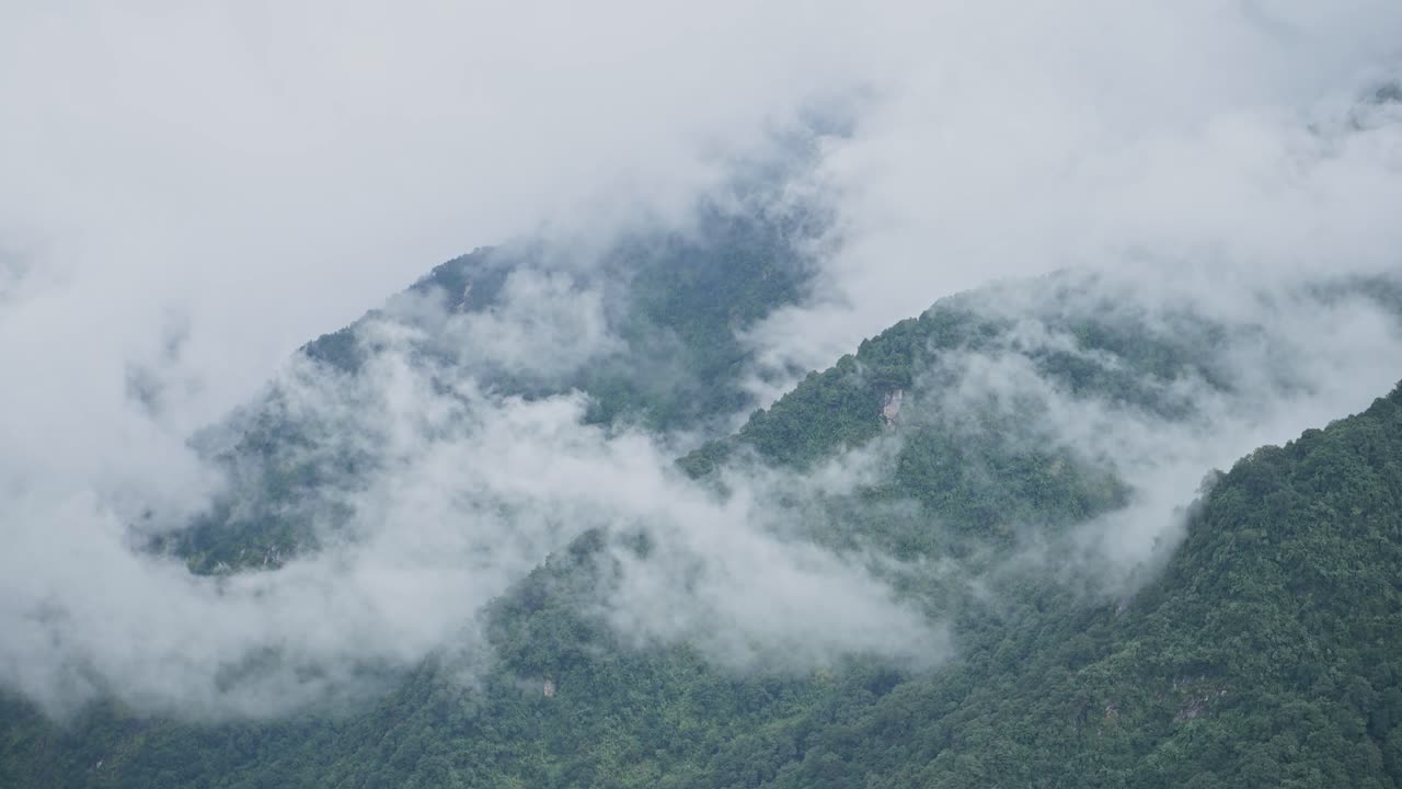 Nepal Timelapse of Clouds Moving in a Valley, Time Lapse of Cloud Rolling Quickly Over Tropical Rainforest Trees Scenery in the Himalayas Mountains Landscape in Annapurna Trekking Region