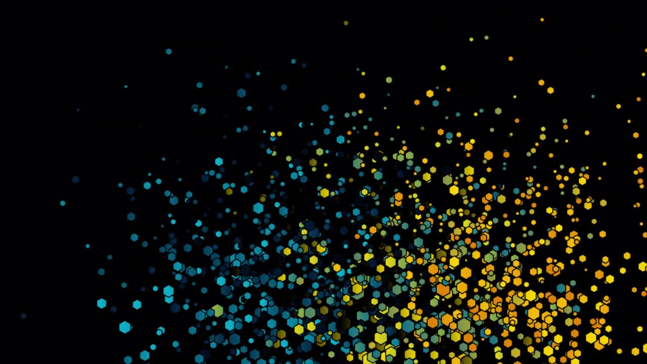 tech azul y naranja hexágonos geométricos fondo de movimiento abstracto