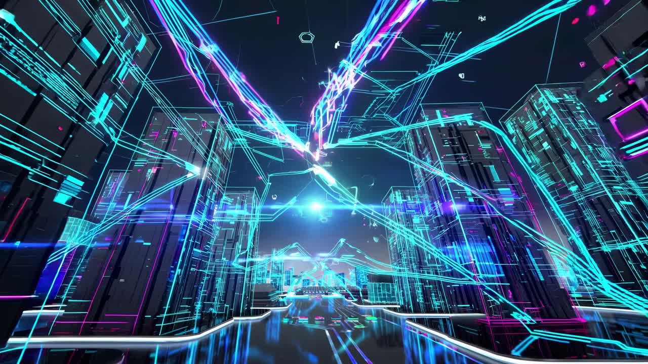 Futuristic Cyberpunk Cityscape with Digital Overlays