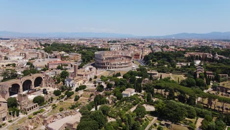 epic panoramic view of ancient rome with colosseum, vast historic remains, italy
