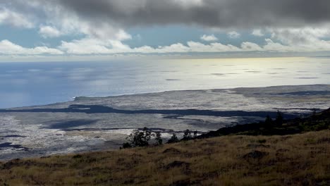 looking down on lava flow at hawaii volcanoes national park towards pacific