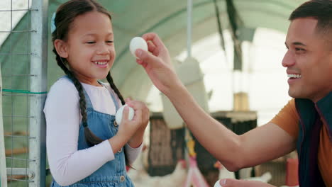 Chicken-farmer,-man-or-girl-with-eggs-in-playful