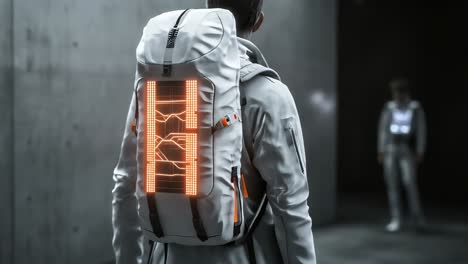 futuristic backpack with glowing display