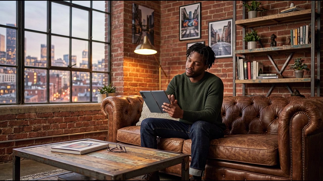Fagperson jobber på bærbar PC på et moderne kontor med et teknologifokusert arbeidsområde.