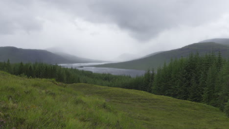 Distant-View-Of-Loch-Arklet-On-Rainy-Day-In-Scotland-4K