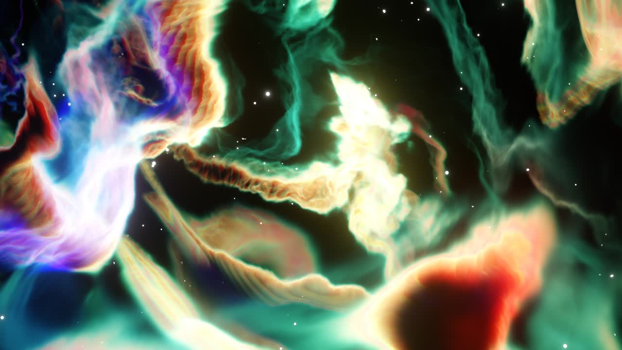 animación en bucle viaje espacial a través de coloridas nubes de nebulosa