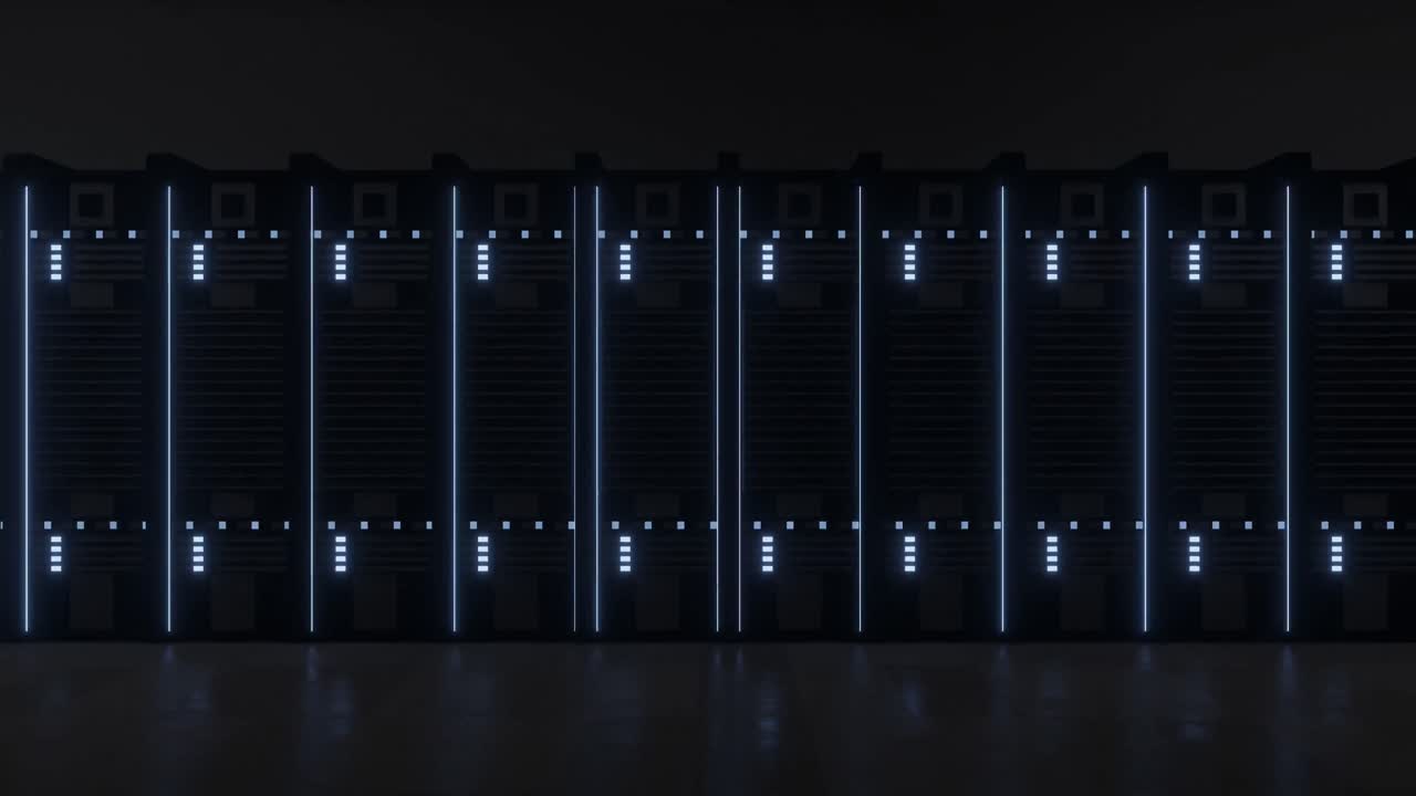 animazione di luci che lampeggiano sui server nella stanza dei server