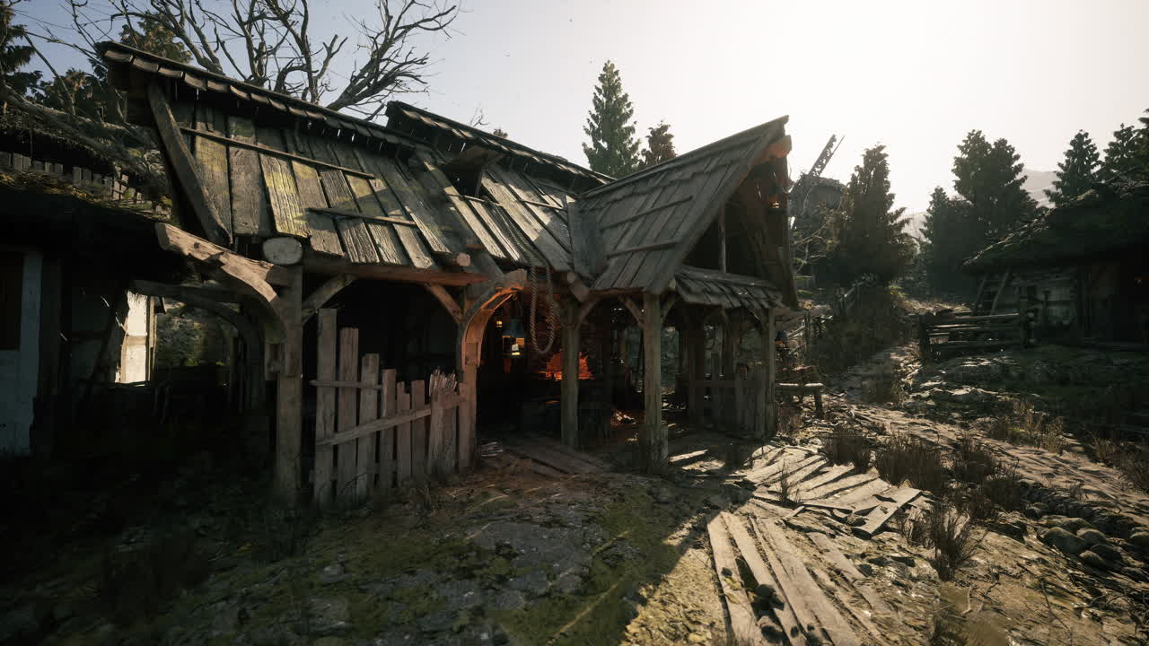 Rustic wooden cabin in a forested area during bright daylight
