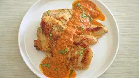 Filete de pollo a la parrilla con salsa de curry rojo - estilo de comida musulmana