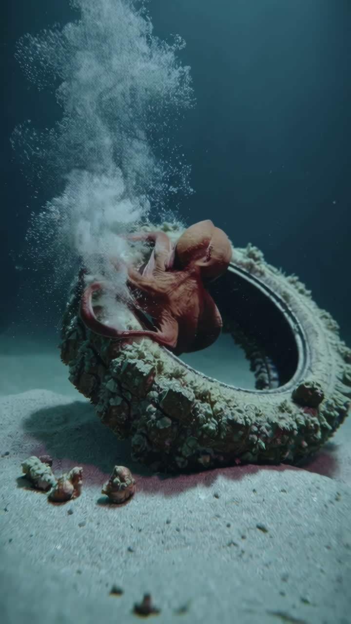 Octopus in a Tire Underwater