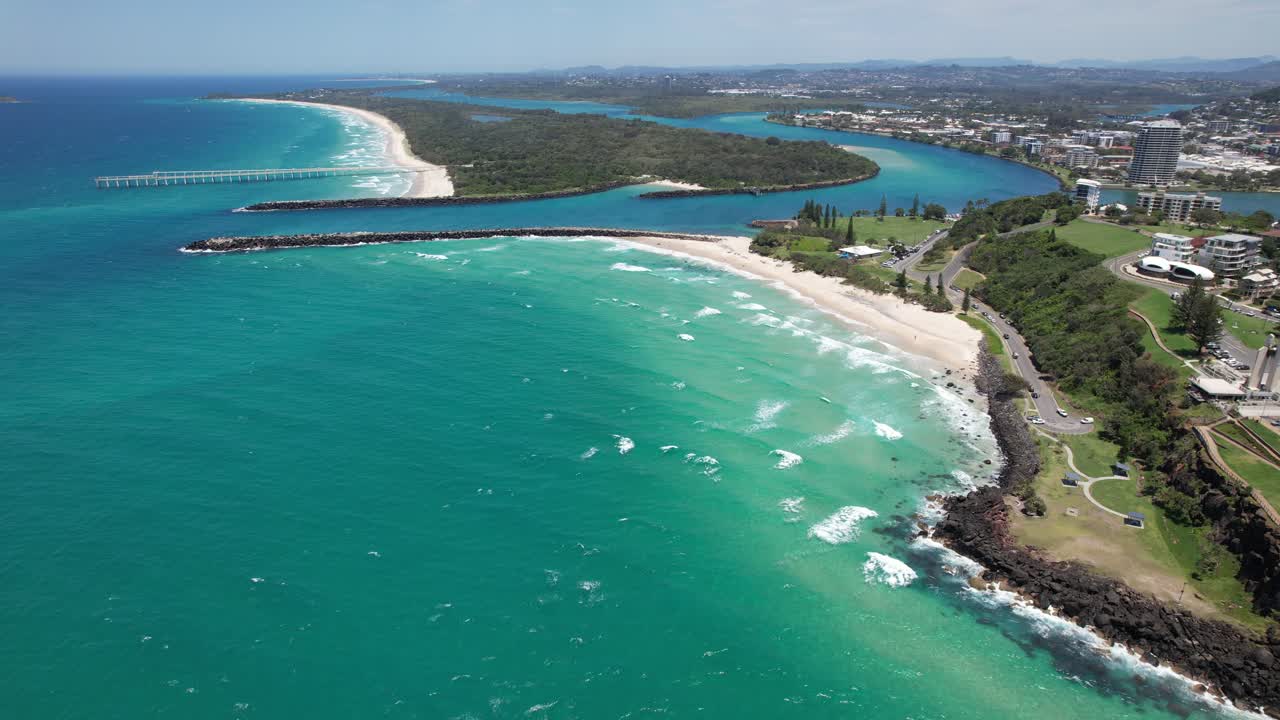 Duranbah Beach And Tweed River - Point Danger In Coolangatta, Queensland, Australia. - aerial shot