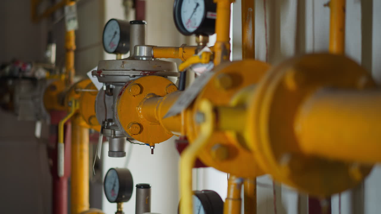 가스 운송 파이프라인과 피팅과 압력 측정기