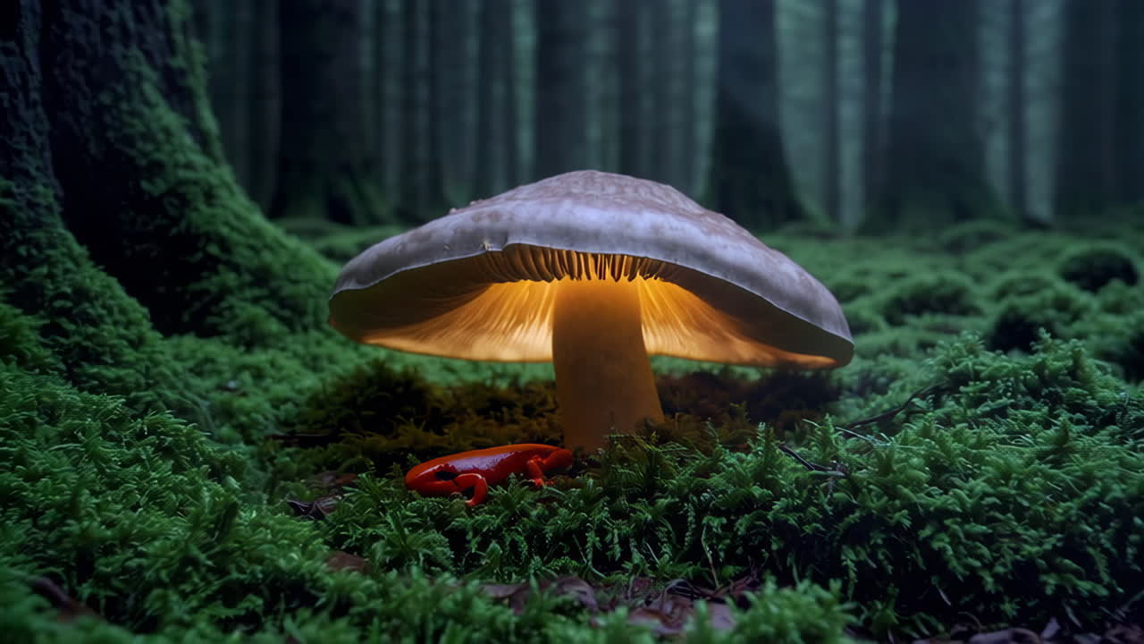 Funghi luminosi in una foresta mistica