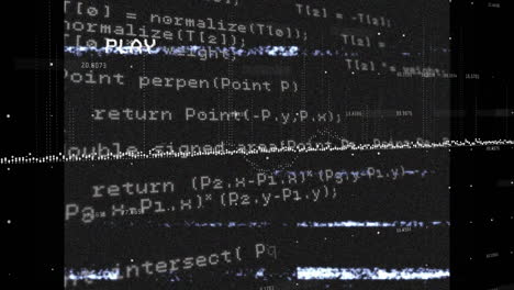 animación de datos blancos, en la pantalla de reproducción de vídeo con interferencia, en negro