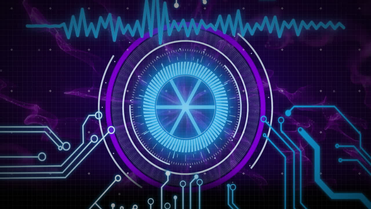 컴퓨터 회로판을 통해 스 ⁇  스캐닝과 데이터 처리의 애니메이션