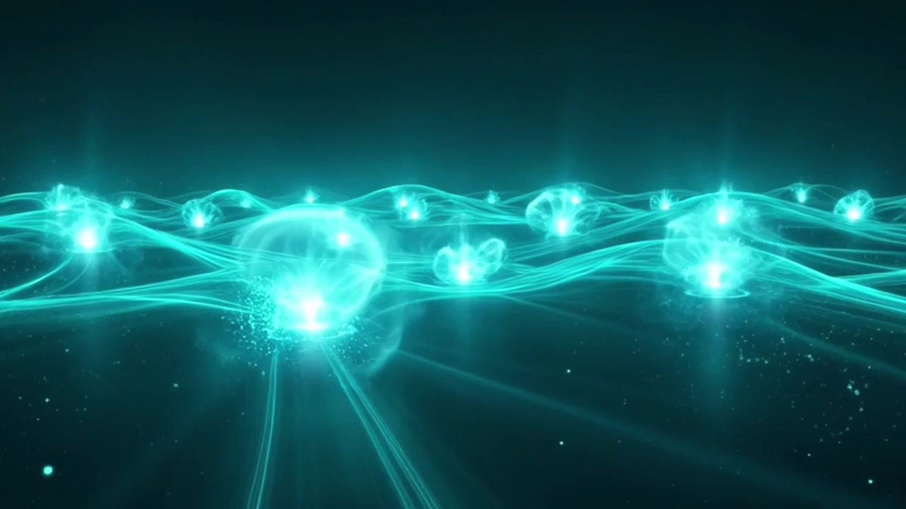 Abstract Digital Network Nodes Pulsing with Glowing Cyan Light