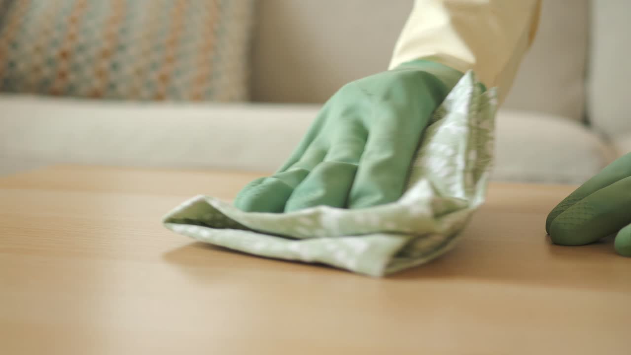 나무 테이블을 청소하는 것