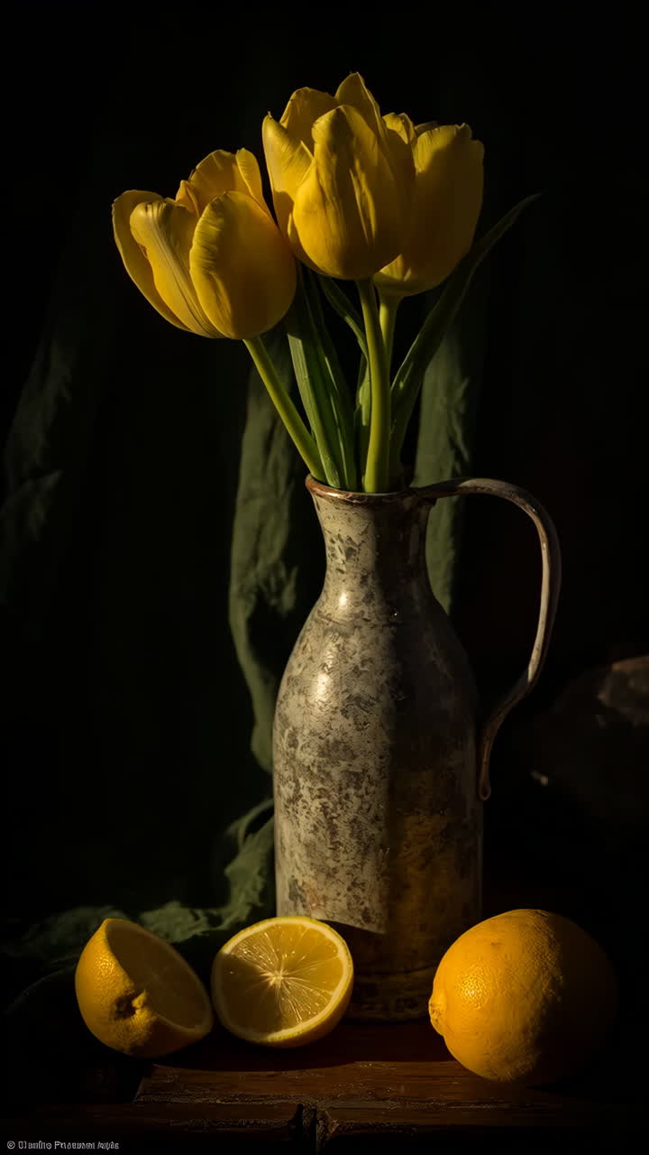 Still Life with Yellow Tulips and Lemons