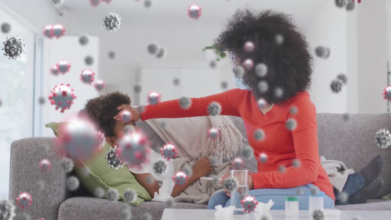 병든 아들을 가진 아프리카계 미국인 어머니에 대한 바이러스 세포의 애니메이션
