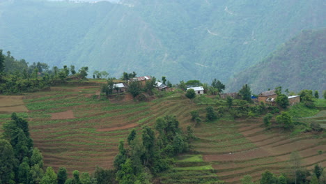 A-panning-view-of-the-green-terraced-hillsides-of-the-Himalayan-Foothills-in-Nepal