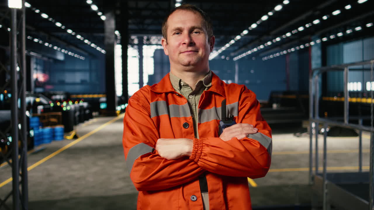 Ritratto di un supervisore con dispositivi di protezione in un impianto industriale