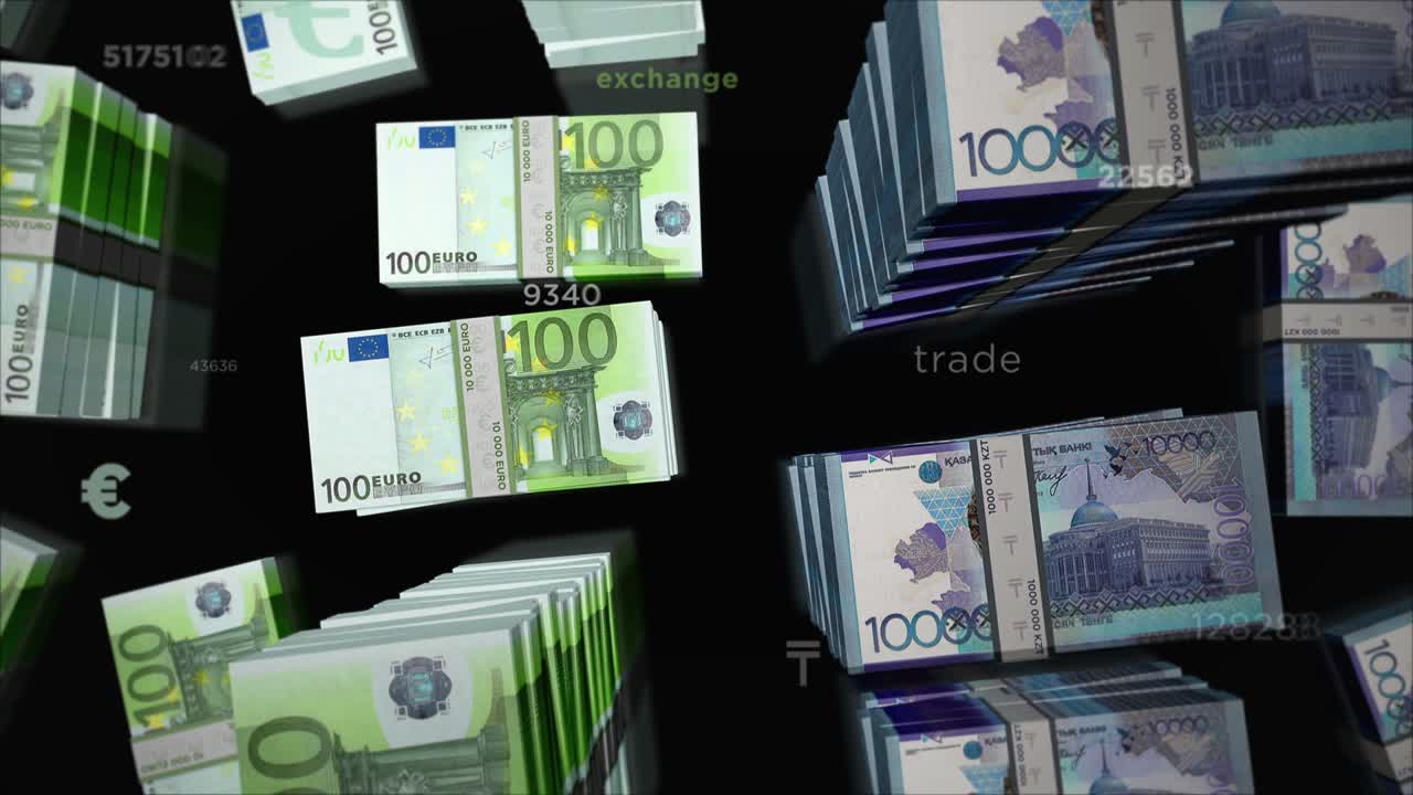 유로와 카자흐스탄 텐게 화폐 교환 루프 애니메이션