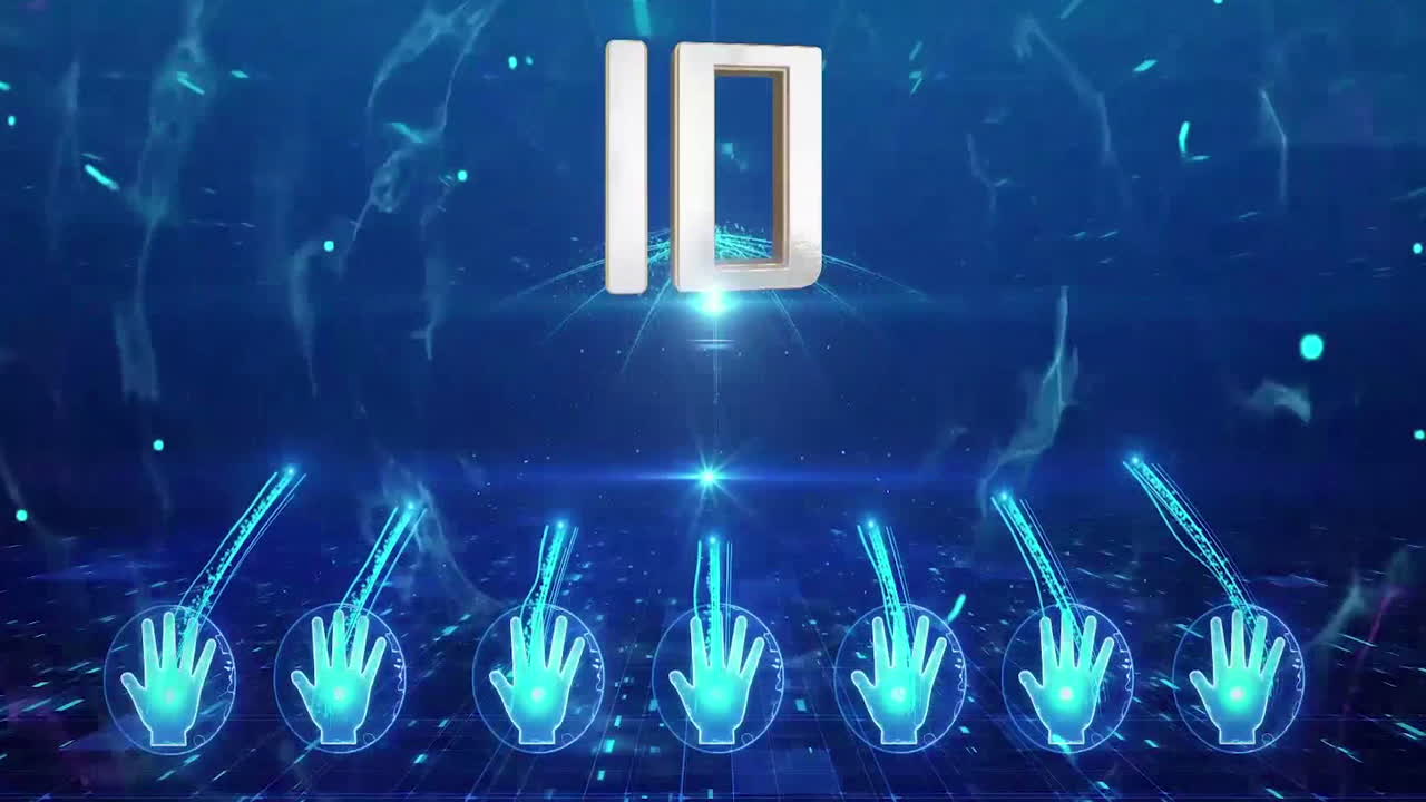 Fingerprint Identity Scan Password, Holographic Retro Futuristic Film Countdown With Digital Number Timer from 10 to 1 seconds with Motion Graphics