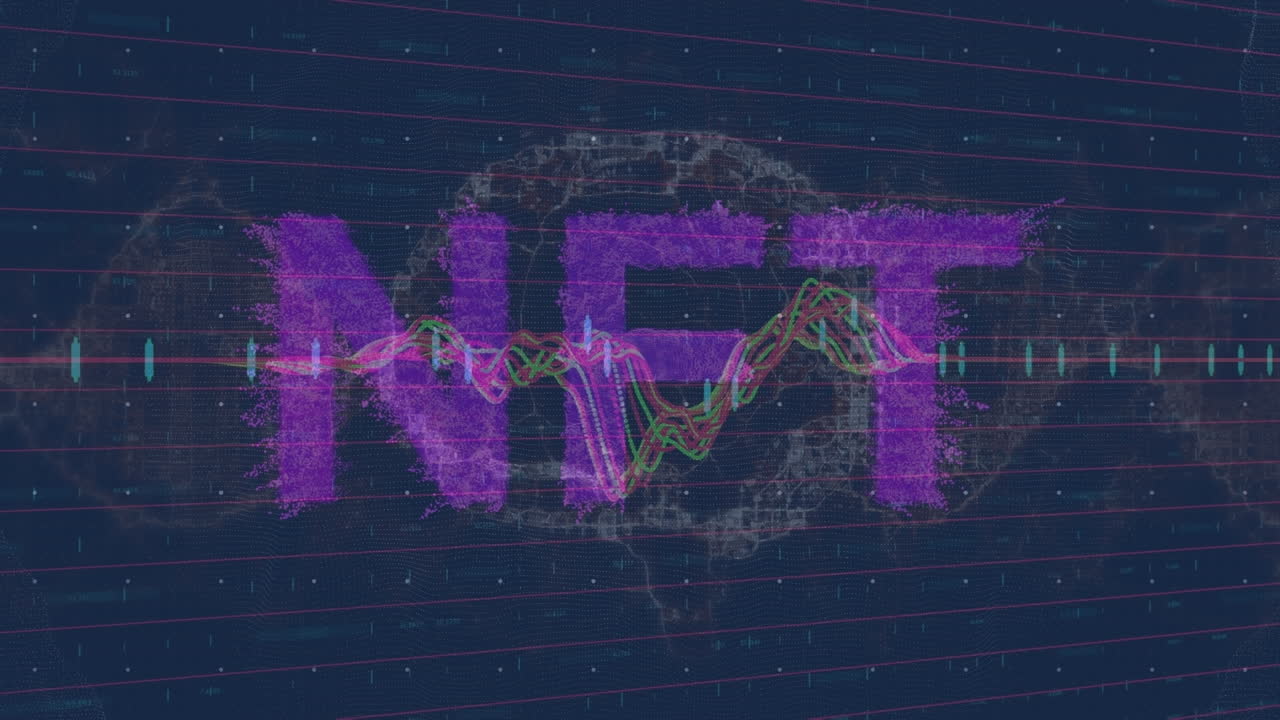 animación de nft y gráficos sobre olas y fondo marino